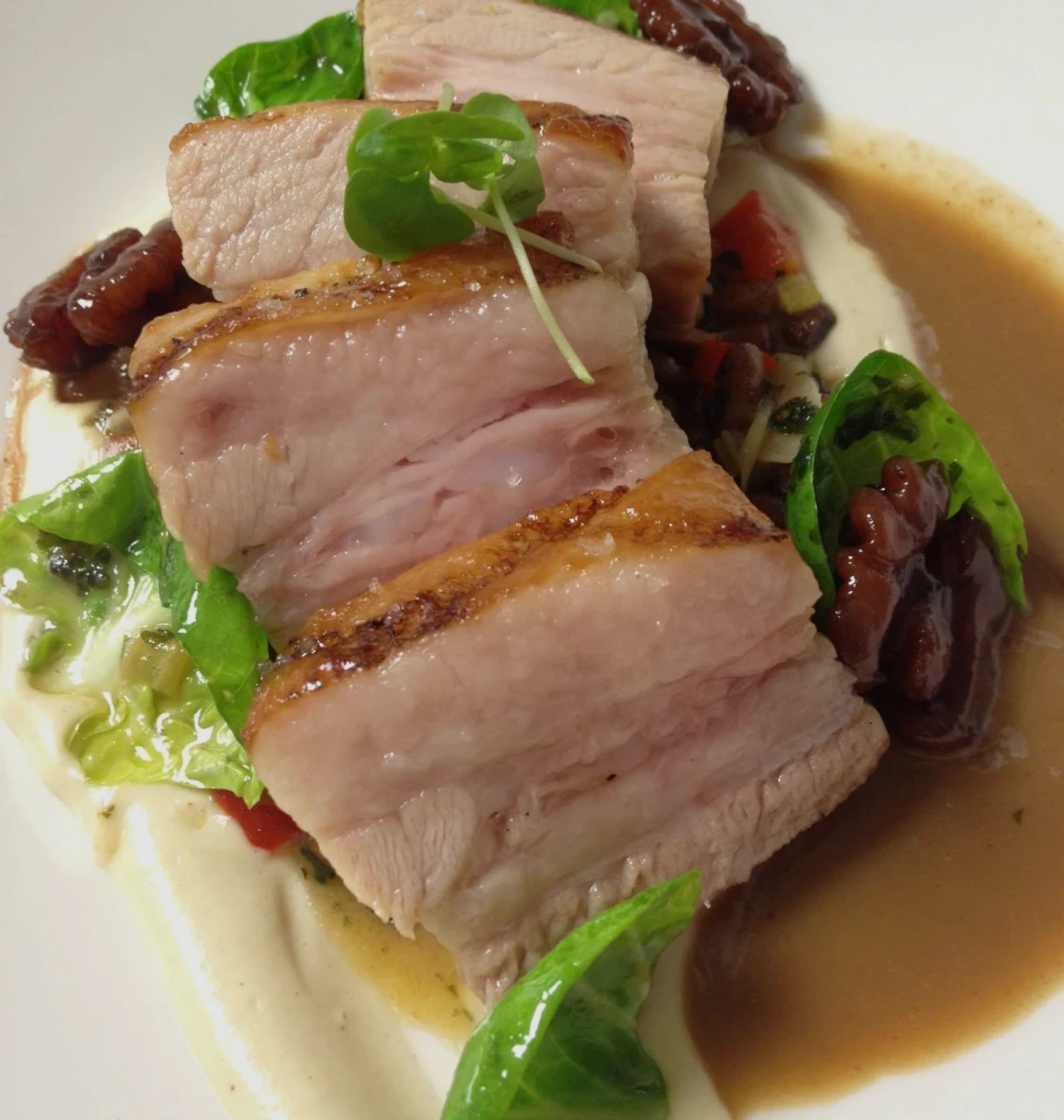 Plated pork with fresh garnish